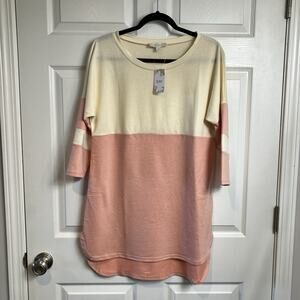 Weekend Suzanne Betro 3/4 Sleeve  Colorblock Hi Lo Tunic Shirt Size M Pink
